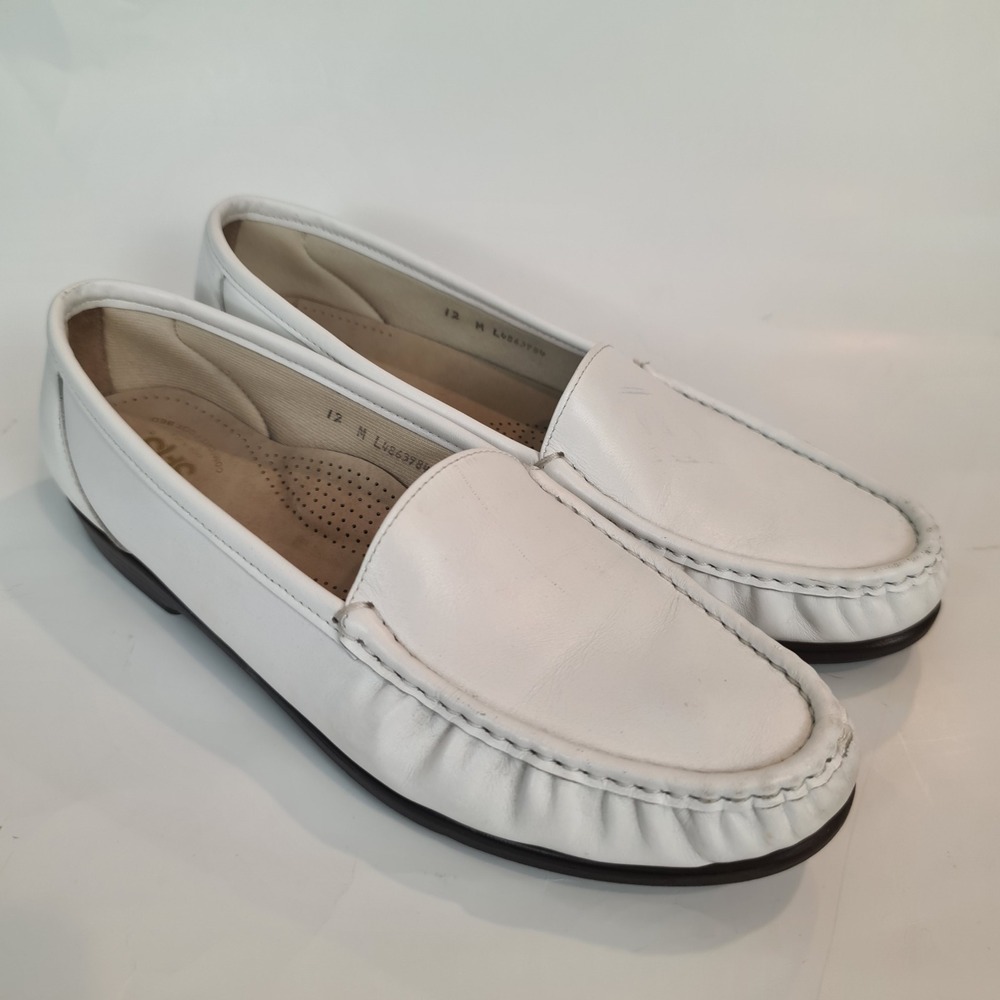 SAS Simplify White Leather Loafers Womens Size 12 M Low Heel Comfort Shoes USA